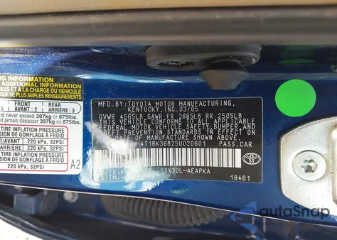 2005 Toyota Avalon Limited from USA, damaged, VIN 4T1BK36B25U020601